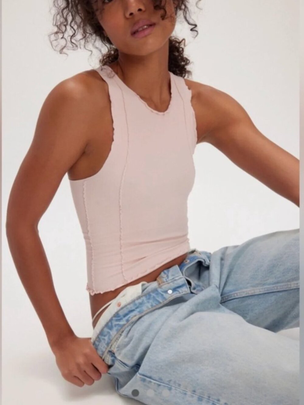 Free People Intimately Better This Way Tank Pale Pink Lettuce Edge Size XS/S NEW